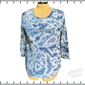 Harley Davidson [X-Large] Long Sleeve Top Blue Tie-Die